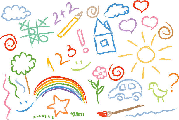 children drawing multicolored symbols vector set